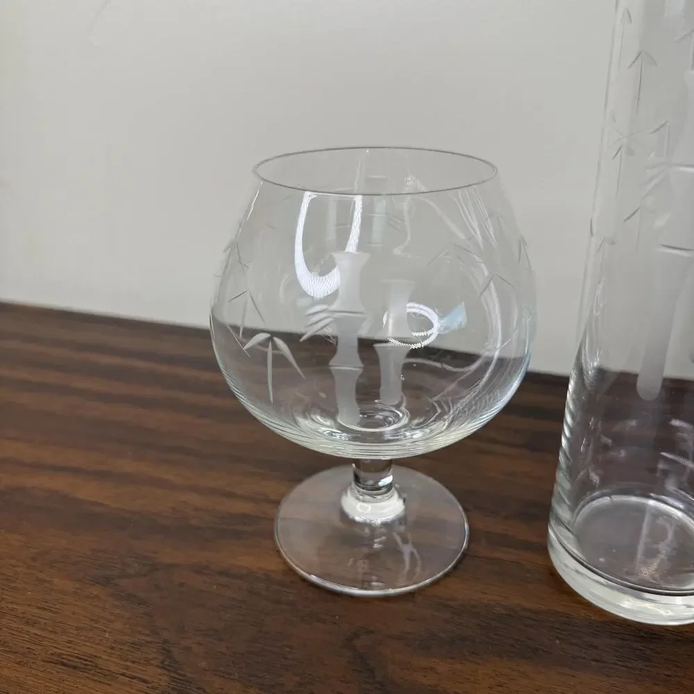 Vintage Noritake Sasaki Bamboo Etched Glass Set of Japan